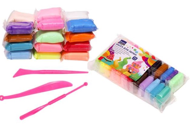 Mасса для лепки, 24 цвета по 13 г, пластиковые стеки 3 шт в комплекте, M-4194-24