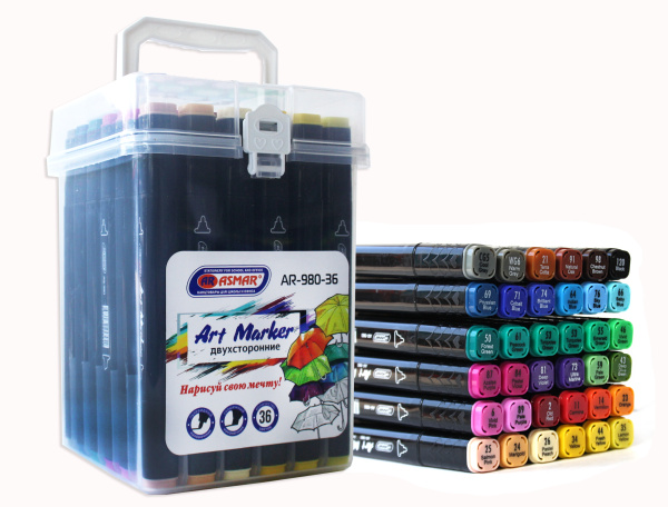 ART MARKER 'ASMAR', (скетчмаркер), двухсторонние, 36 цветов, AR-980-36