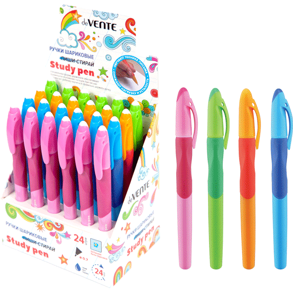 Ручка шариковая стираемая deVENTE 'Study pen' для левшей, d=0.7 мм., каучук. держатель, 5070902