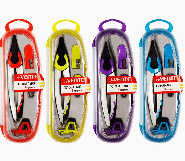 Готовальня школьная deVente (4 предм.), цветной корпус, 5093604