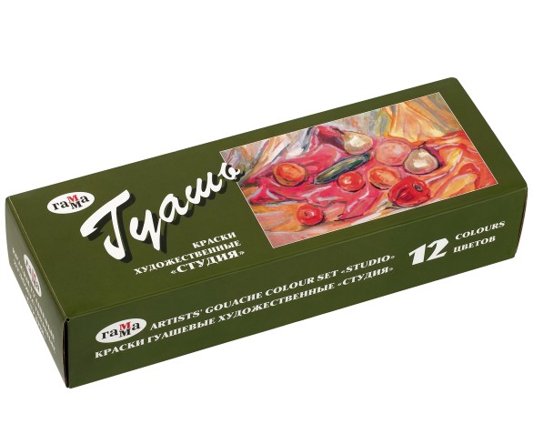 Гуашь художественная Гамма 'Студия', 12 цветов, 40 мл, картон. упаковка, 221029