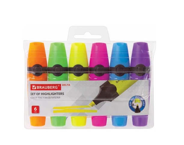 Набор текстовыделителей BRAUBERG DELTA, 6 шт, АССОРТИ, линия 1-5 мм, 151728