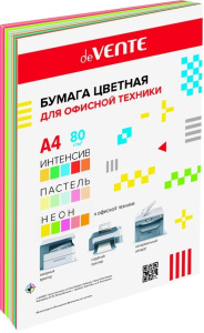 Бумага цветная для офисной техники "deVENTE" , А4 , 60 листов , 15 цветов (ассорти), 2072260
