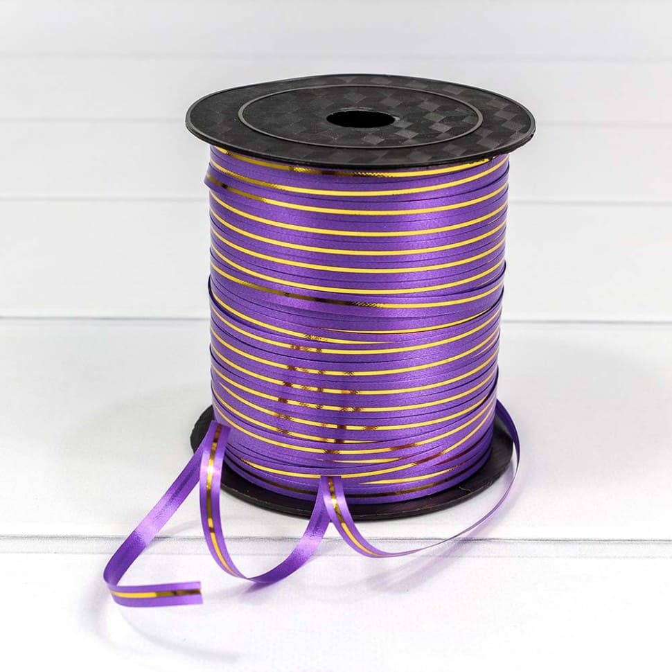 Лента OMG 'Сиреневая с золотой полосой', поли-н, в бобине, 0,5 см.х 228 м., , OM500580;2