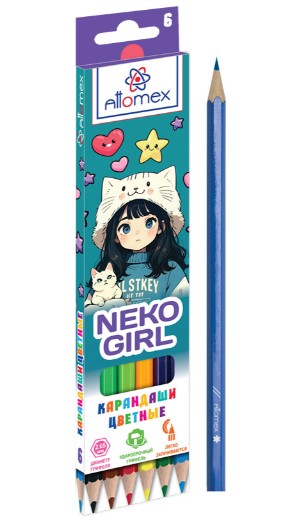 Карандаши цветные 'Attomex. NekoGirl' 06 цветов, М, диаметр грифеля 2,65 мм, 5021541