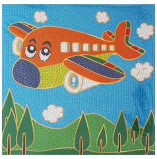 Алмазная мозаика с золотым тиснением САМОЛЕТ, картонная основа 20x20 см, M-12169