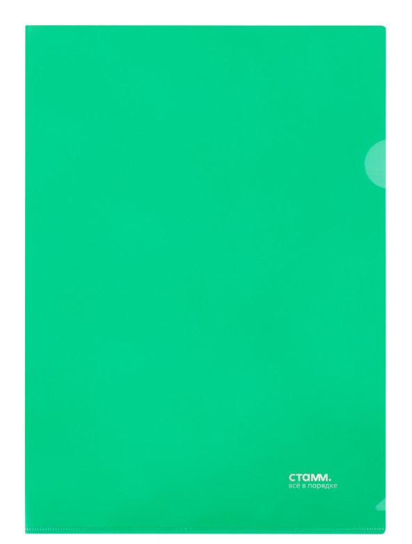 Папка-уголок СТАММ А4, 180мкм, пластик, прозрачная, зеленая, ММ-30945