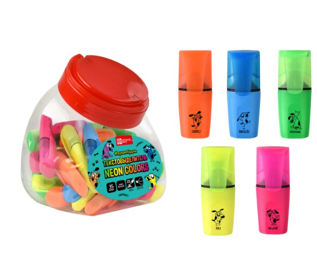 Текстовыделитель, голубой, жёлтый, зелёный, оранжевый, розовый, 58697