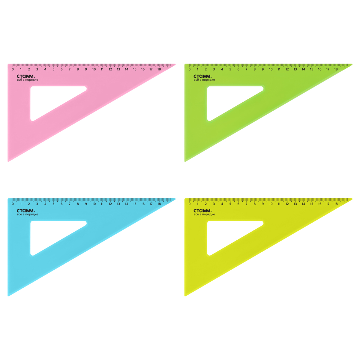 Треугольник 30°, 18 см, 'СТАММ',пластиковый, неоновые цвета ассорти, ТК47