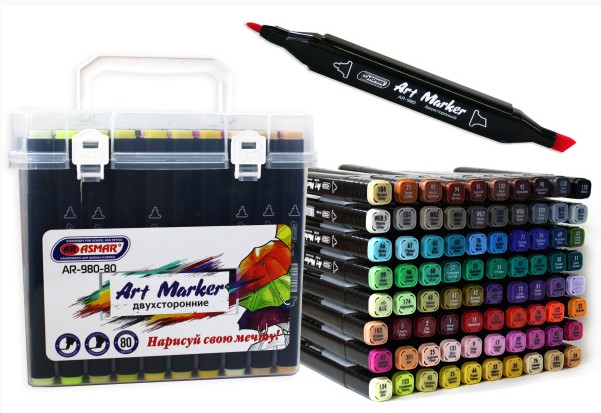 ART MARKER 'ASMAR', (скетчмаркер), двухсторонние, 80 цветов, AR-980-80