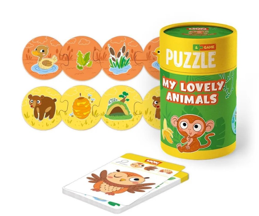 Игровой набор для малышей, пазлы и карточки с заданиями , Мои милые зверята,  200104