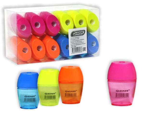 Точилка одинарная с контейнером цветная, AR-908