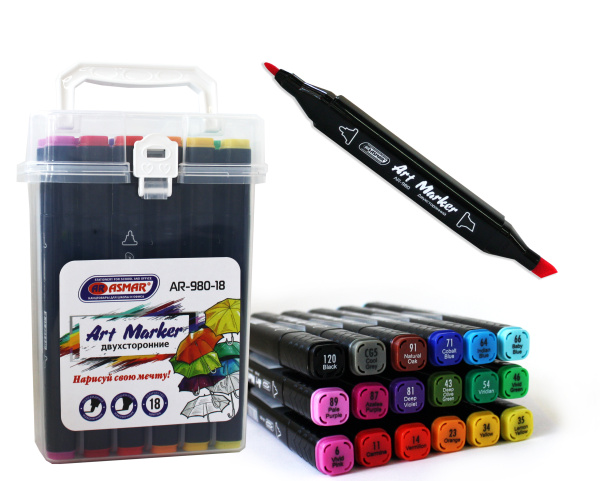 ART MARKER 'ASMAR', (скетчмаркер), двухсторонние, 18 цветов, AR-980-18
