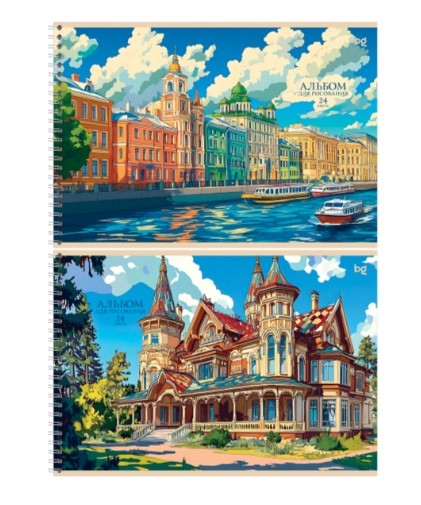 Альбом для рисования 24л., А4, на гребне BG Русская архитектура, АР4гр24 08628