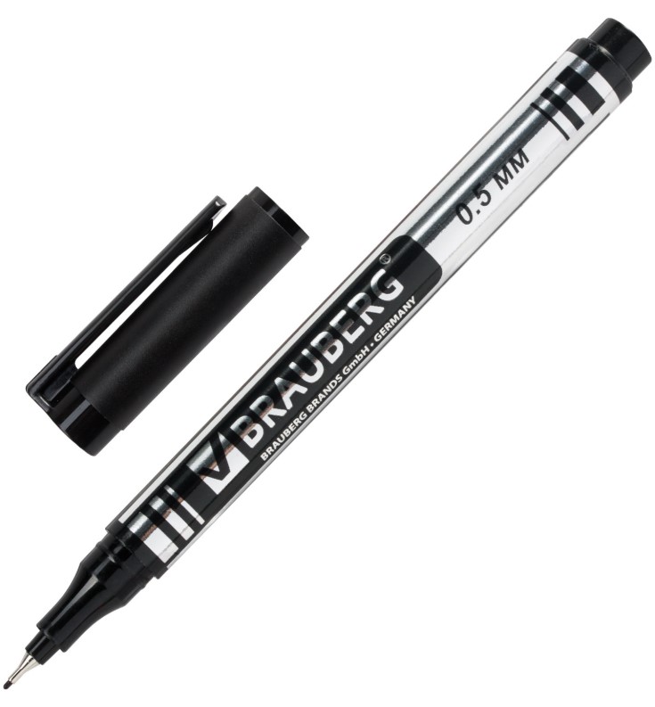 Маркер перманентный BRAUBERG 'Jet', ЧЕРНЫЙ, супертонкий металлический наконечник 0,5 мм, 150507