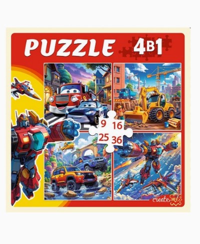 ПАЗЛЫ 4 В 1. МАШИНЫ И РОБОТЫ (9,16, 25, 36 эл.), П-7587