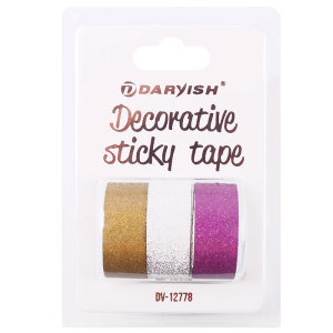 Лента декоративная липкая "Darvish", 15 мм х 3 м, (3 шт/уп), блёстки ассорти, DV-12778