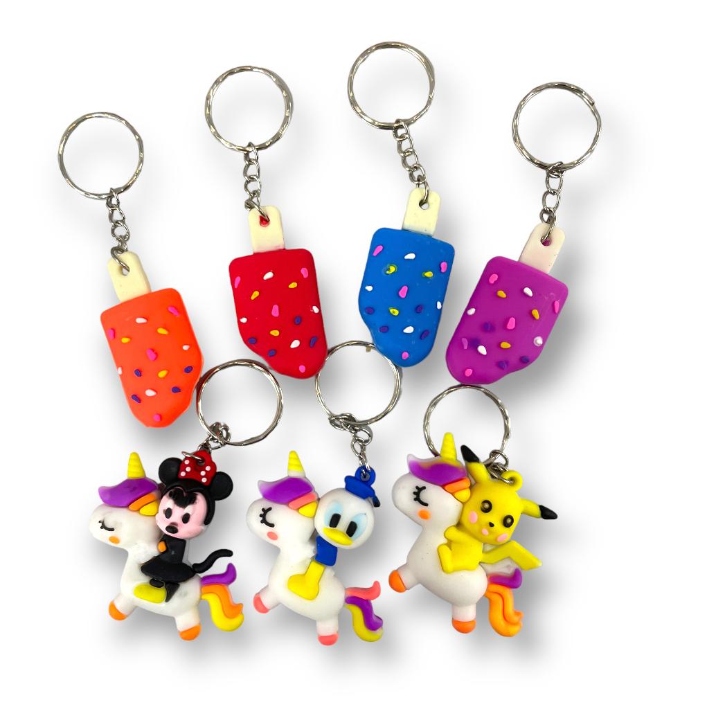 Брелоки для ключей , зайчик , свисток ,мороженое  , кити , кубик, (12 шт;уп)  ассортимент, BR-1156