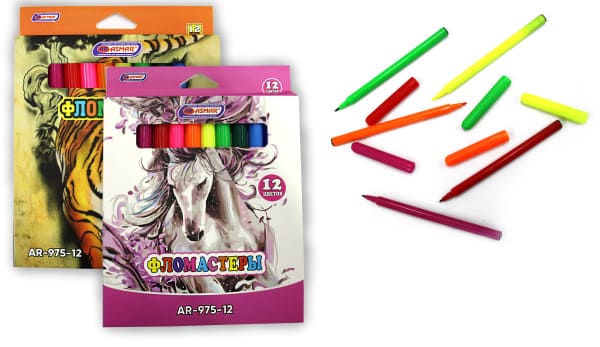 Фломастеры 12 цв, карт.упаковка, европодвес, AR-975-12