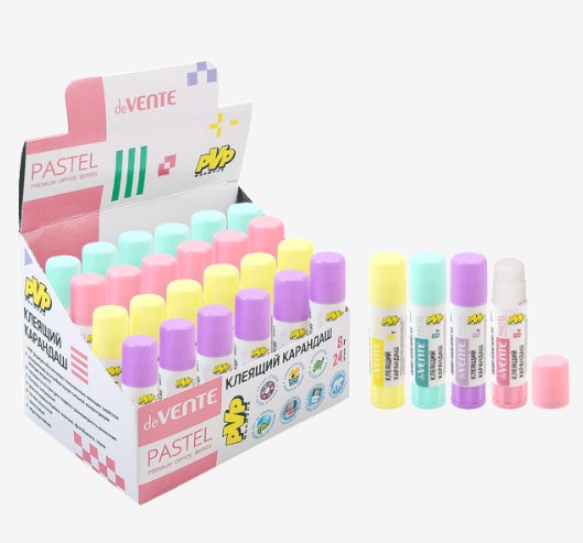 Клеящий карандаш PVP основа 'deVENTE. Pastel' 08 г (быстросохнущий) в картонном дисплее, 4042059