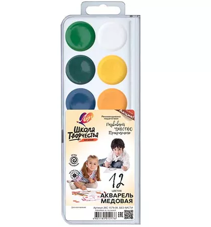 Акварель медовая 12 цв. ' Луч ' Школа творчества , без кисти , пластиковая упаковка, 29С 1756-08