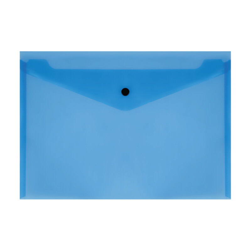 Папка конверт на кнопке 'СТАММ', А4 , 120 мкм, пластик, прозрачная, синяя, ММ-30680