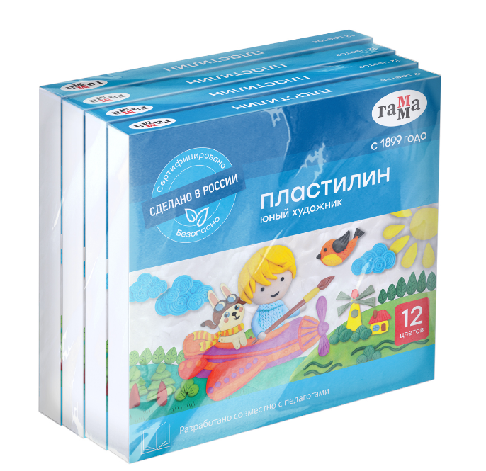 Пластилин Гамма, Юный художник, синий, 12 цветов, 168г, со стеком, 290125_12 