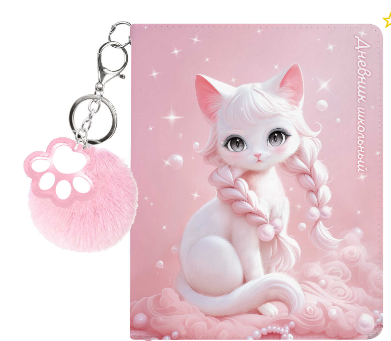 Дневник школьный, КОШКА С КОСАМИ, А5, 48л., твёрдый переплёт, 72424