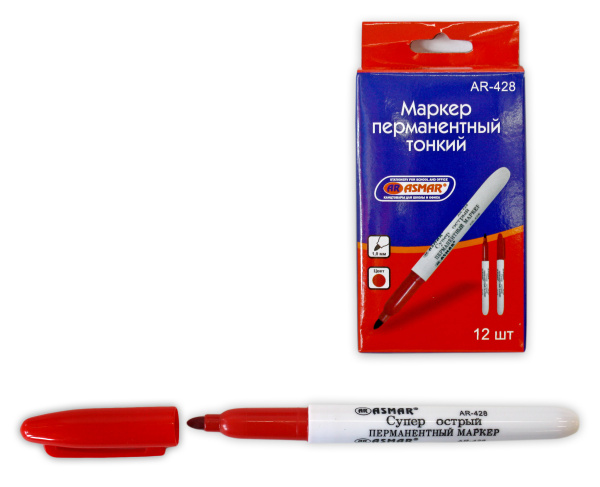 Маркер перманентный 'ASMAR' тонкий , цвет красный, AR-428;КРАСНЫЙ