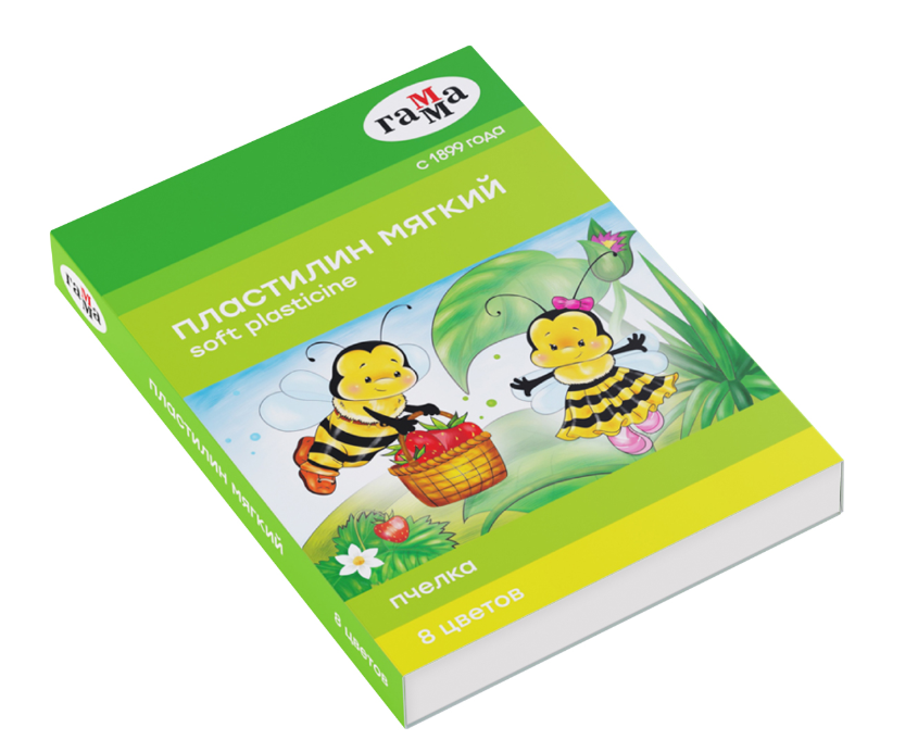 Пластилин восковой мягкий Гамма 'Пчелка', 08 цветов, 120 г, со стеком, картон. упаковка, 280038Н