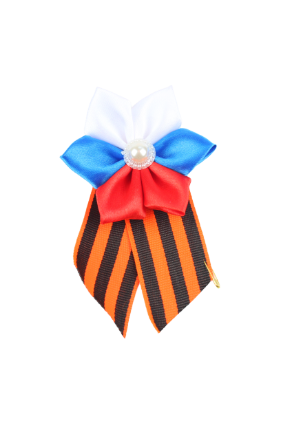 Значок Брошь-3D 'Цветок триколор с жемчужиной' с обычной георгиевской лентой, 2911