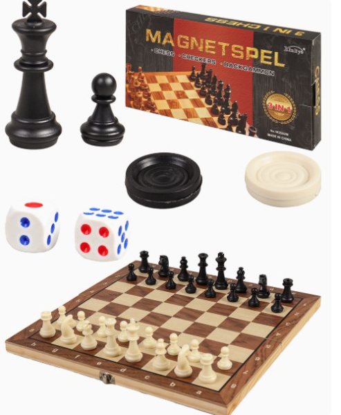 Игра 3 в 1. Шахматы, шашки, нарды пластиковые на магните 24х12 см, И-0140