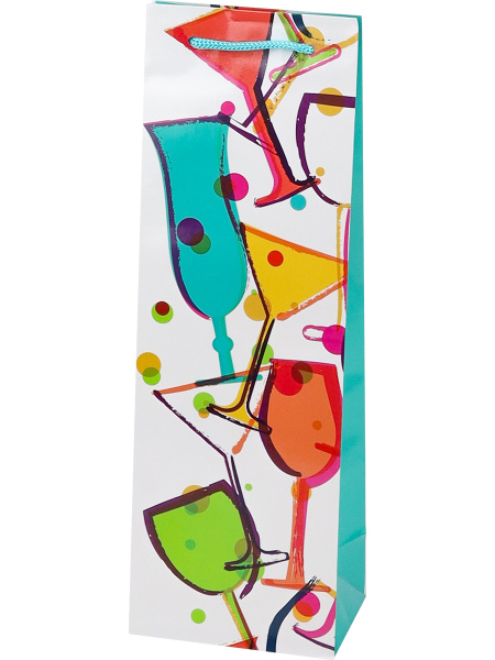 Пакет подарочный с глянцевой ламинацией. 12х36,х8,5 см, Бокалы, 157 гр, ПКП-9130
