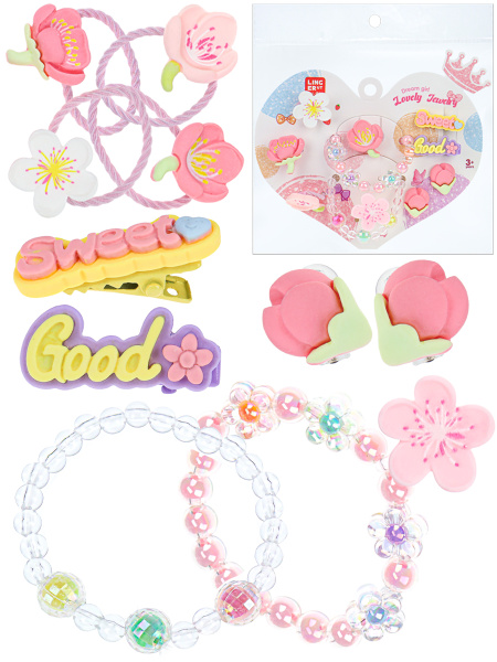 Набор украшений 'Весна' 2 браслета, 4 резинки, пара клипс, 2 заколки, Y8926266