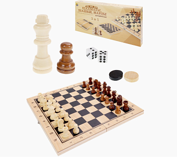 Игра 3 в 1 дерево (шахматы, шашки, нарды) (24х14.5х3 см), ИН-9466