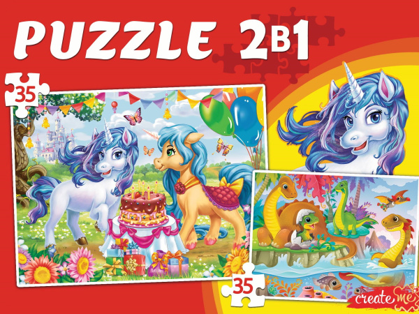 МАКСИ-ПАЗЛЫ 35 элементов 2 в 1. ЕДИНОРОГИ + ДИНОЗАВРЫ № 3, П35-7251