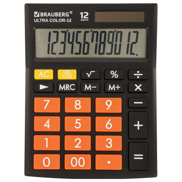 Калькулятор настольный BRAUBERG ULTRA COLOR-12-BKPR, 12 разрядов, ЧЕРНО-ОРАНЖЕВЫЙ, 250499