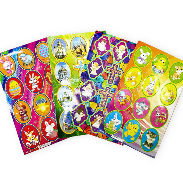 Набор наклеек 'Пасха', Россия, А6, блестки,золото (20 шт;уп)