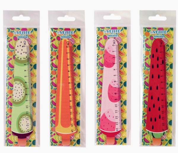 Линейка 'deVENTE. Juicy Fruit' фигурная деревянная крашенная с рисунком, шкала 14 см, 5091037