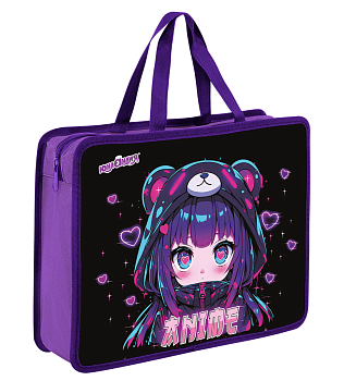 Папка на молнии с ручками ЮНЛАНДИЯ А4, 1 отделение, пластик, 80 мм, "Anime fan", 273362
