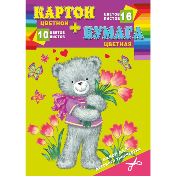 Набор для детского творчества А4 Prof-Press Мишка с цветами картон 10л 10ц бумага 16л 16ц КБ-3919