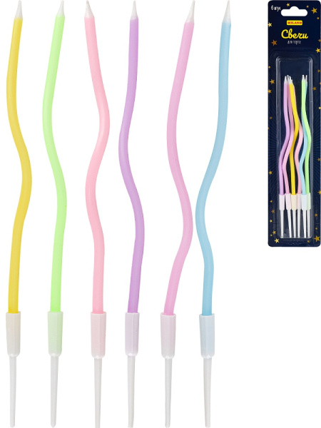 Свечи для торта на подставках 'Нежность', 0.4х12 + 4 см, 6 шт, С-2005